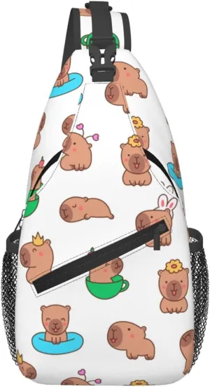 Cute Capybara Crossbody Sling Backpack Sling Bag Adjustable Chest Shoulder Daypack For Women Men