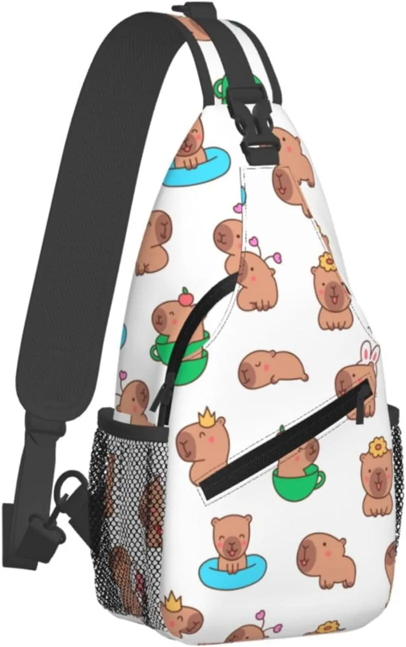 Cute Capybara Crossbody Sling Backpack Sling Bag Adjustable Chest Shoulder Daypack For Women Men