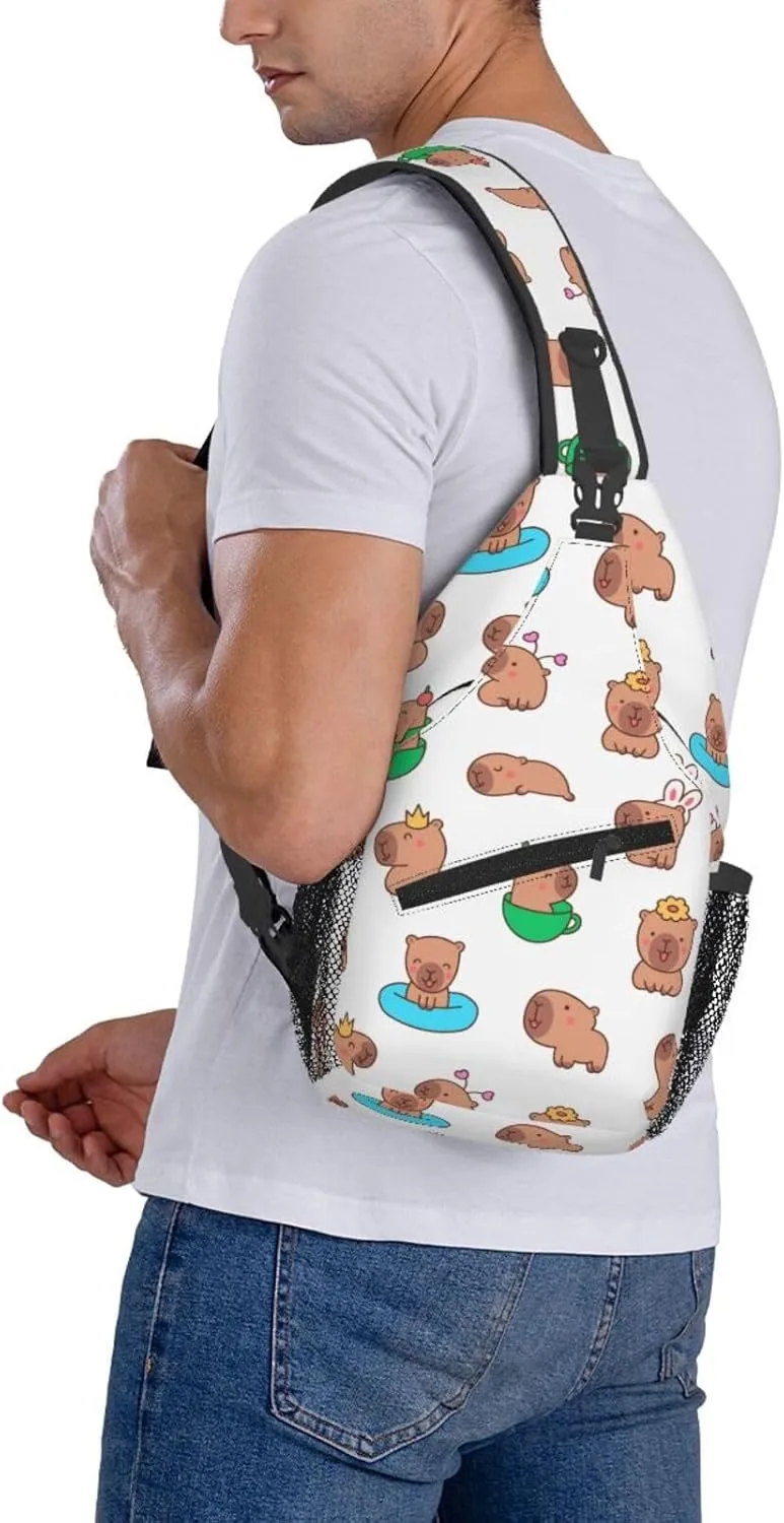 Cute Capybara Crossbody Sling Backpack Sling Bag Adjustable Chest Shoulder Daypack For Women Men