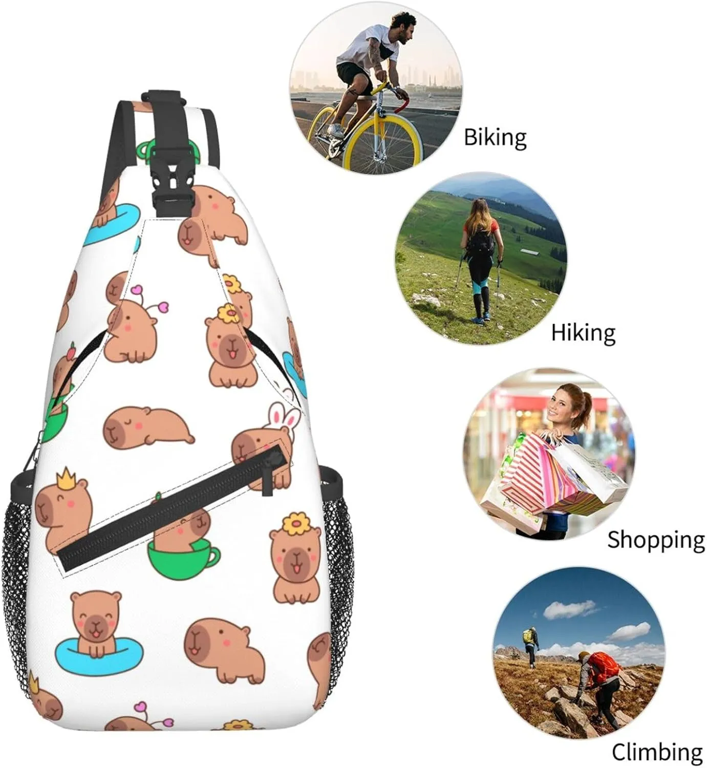 Cute Capybara Crossbody Sling Backpack Sling Bag Adjustable Chest Shoulder Daypack For Women Men