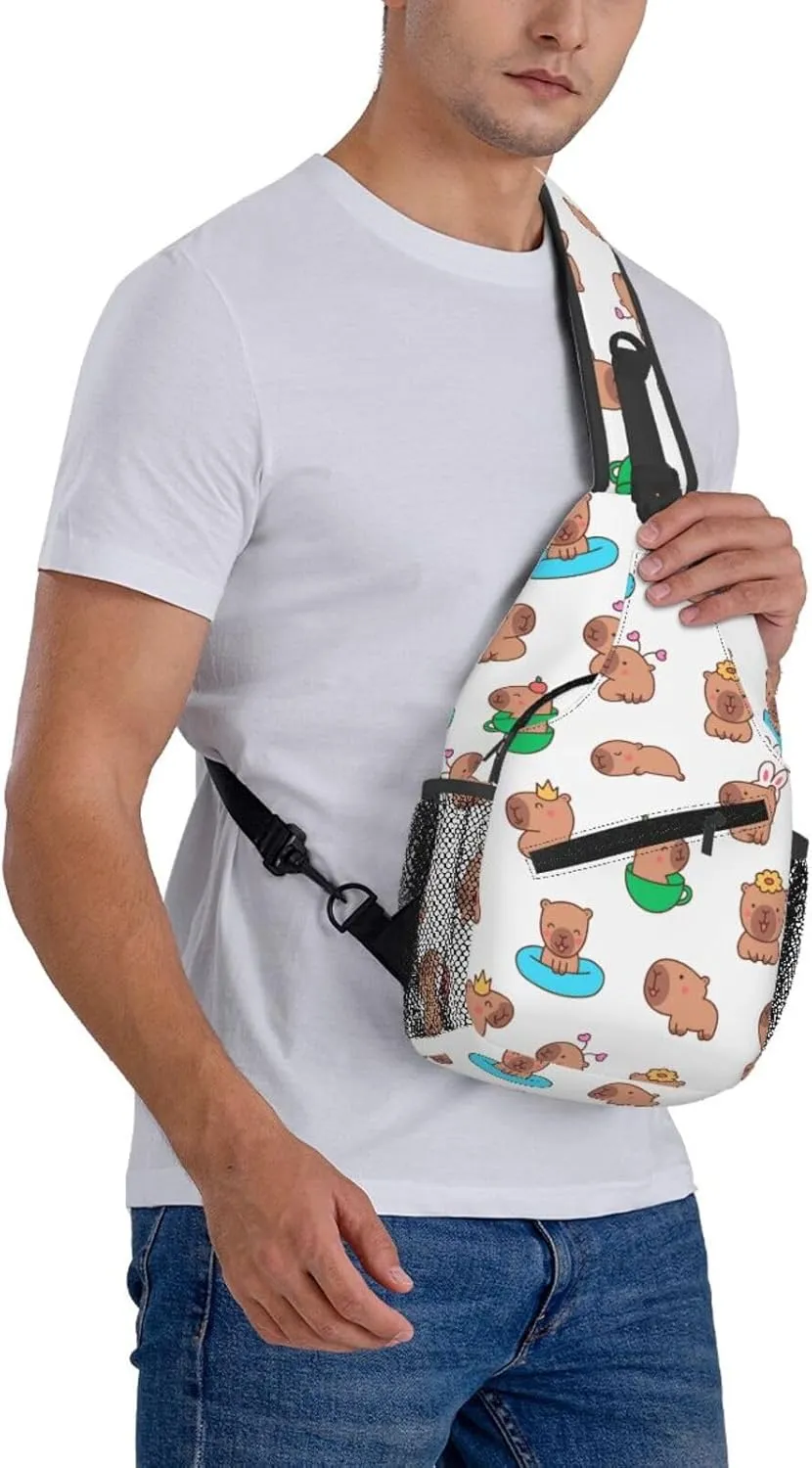 Cute Capybara Crossbody Sling Backpack Sling Bag Adjustable Chest Shoulder Daypack For Women Men