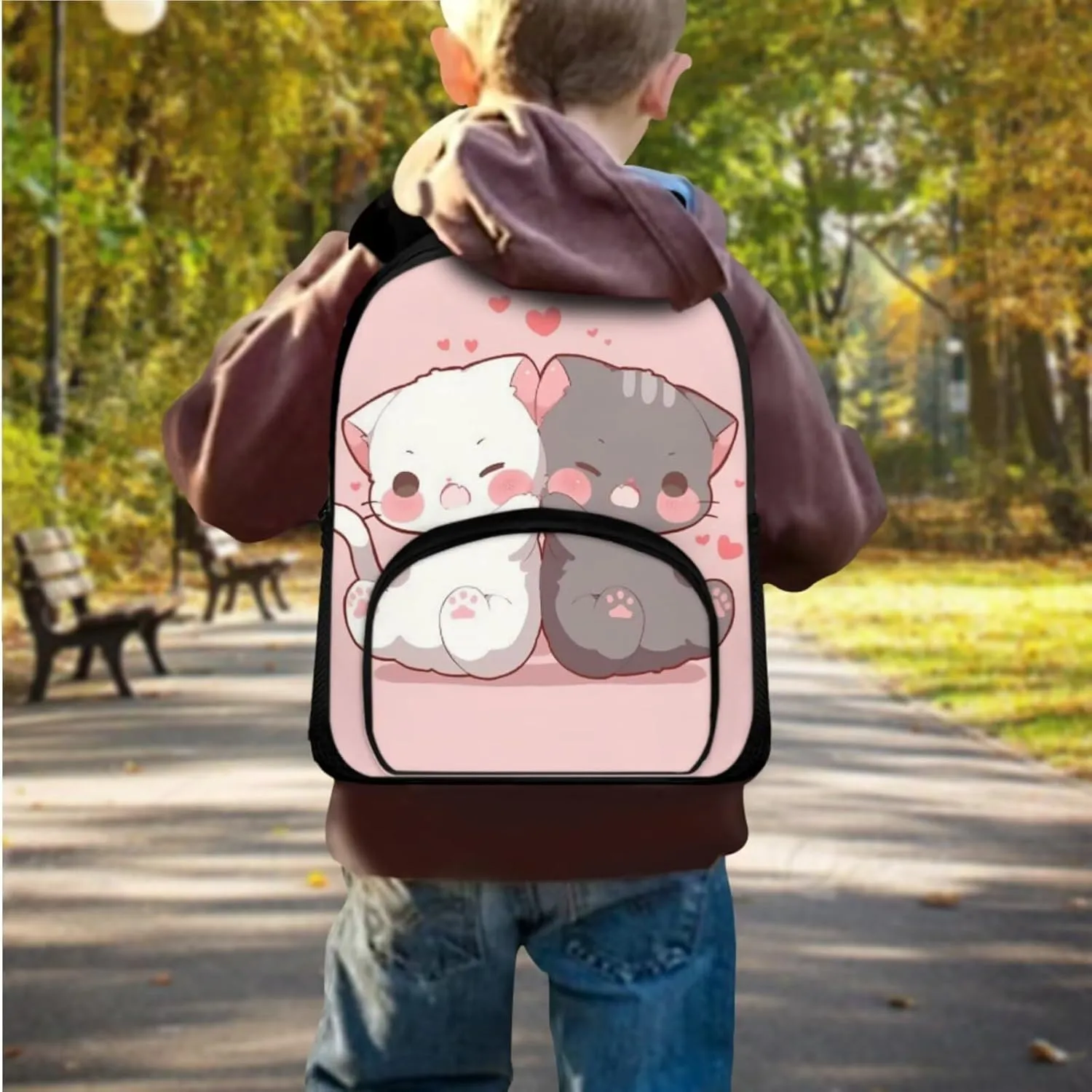 Cute Cat School Bags for Boys 4-6 Lightweight Backpack Set of 3 with Lunch Box and Soft Pencil Case Lightweight Casual Daypack Bookbag for Kindergarten Students Travel Camping