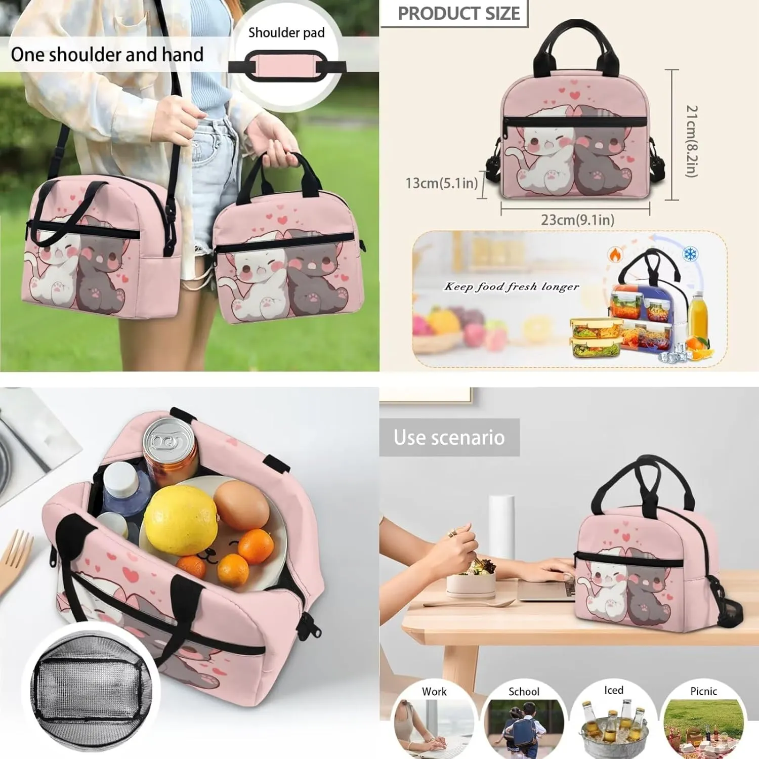 Cute Cat School Bags for Boys 4-6 Lightweight Backpack Set of 3 with Lunch Box and Soft Pencil Case Lightweight Casual Daypack Bookbag for Kindergarten Students Travel Camping