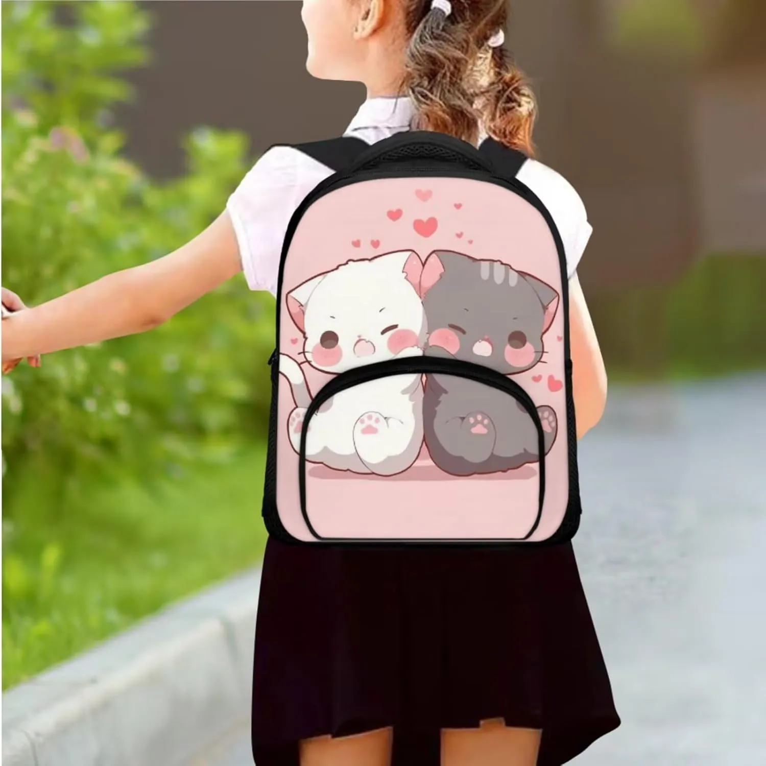 Cute Cat School Bags for Boys 4-6 Lightweight Backpack Set of 3 with Lunch Box and Soft Pencil Case Lightweight Casual Daypack Bookbag for Kindergarten Students Travel Camping