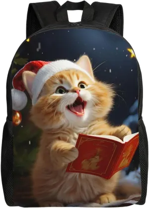 Cute Cat Sing Christmas Carols Cute Backpack Waterproof Lightweight Casual Backpack One Size Daypack Travel Laptop Bag For Men Women