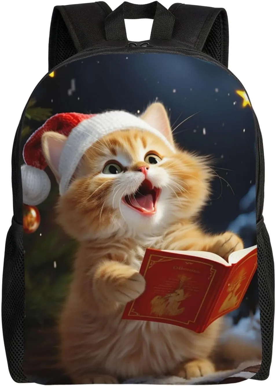 Cute Cat Sing Christmas Carols Cute Backpack Waterproof Lightweight Casual Backpack One Size Daypack Travel Laptop Bag For Men Women