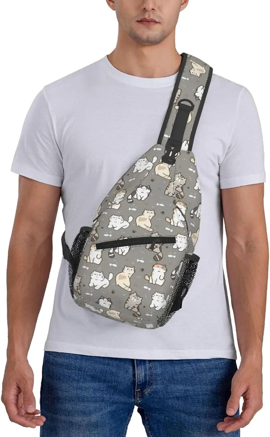 Cute Cat Sling Backpack,Fashion Shoulder Bags Adjustable Crossbody Chest Bag for Women Men Travel Hiking Daypack