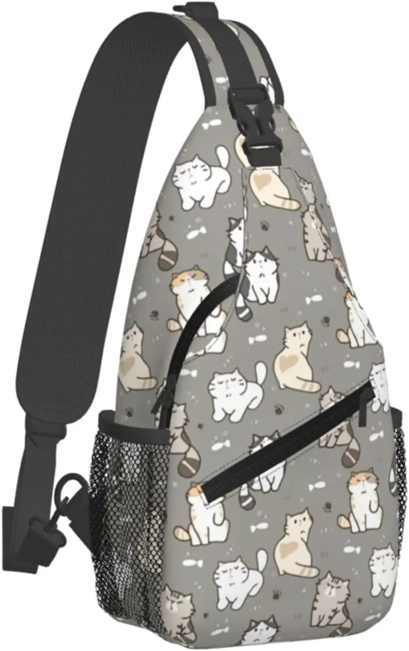 Cute Cat Sling Backpack,Fashion Shoulder Bags Adjustable Crossbody Chest Bag for Women Men Travel Hiking Daypack