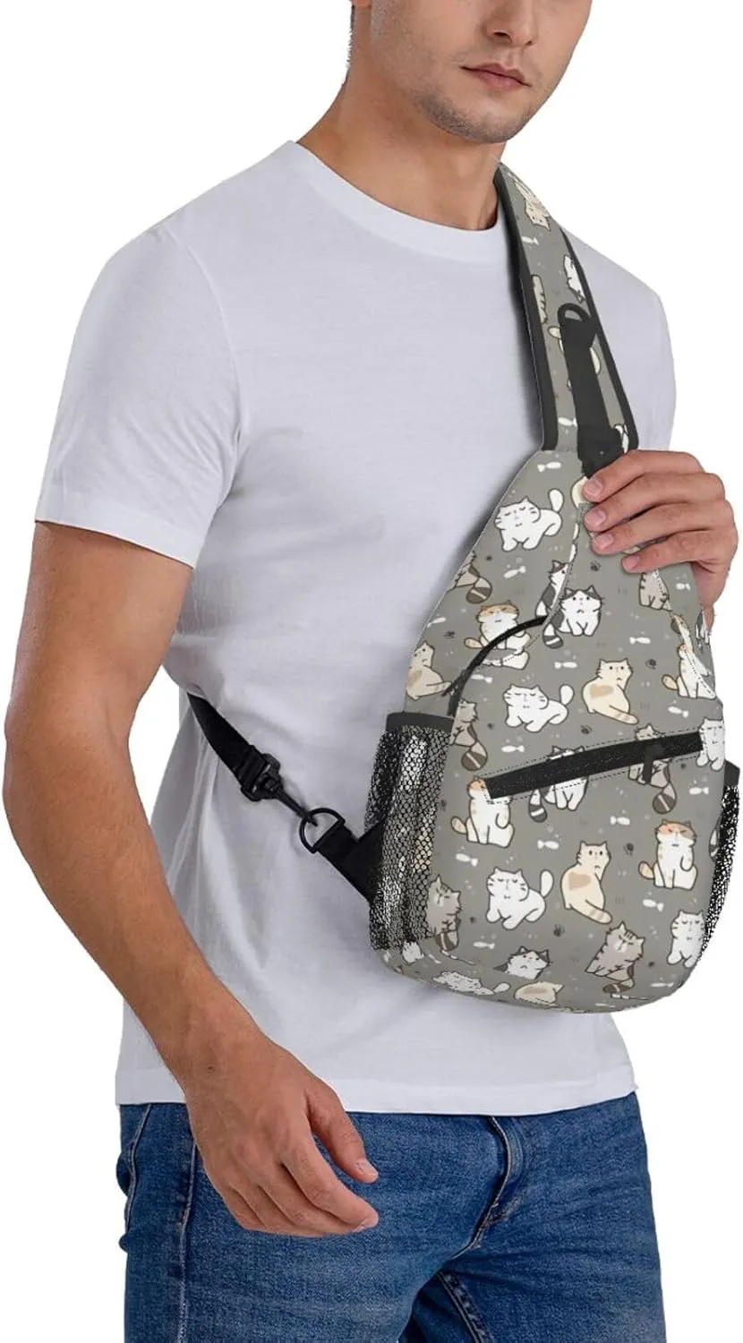 Cute Cat Sling Backpack,Fashion Shoulder Bags Adjustable Crossbody Chest Bag for Women Men Travel Hiking Daypack