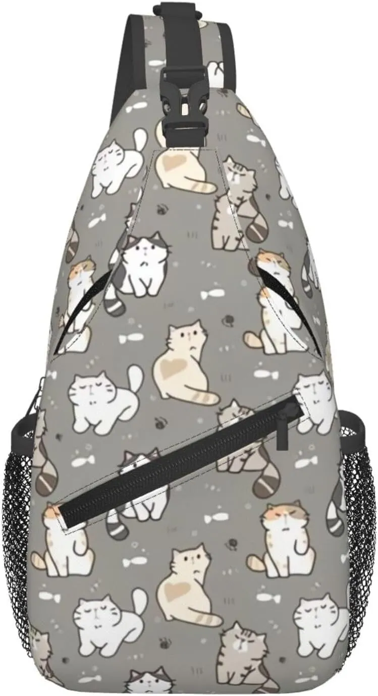 Cute Cat Sling Backpack,Fashion Shoulder Bags Adjustable Crossbody Chest Bag for Women Men Travel Hiking Daypack