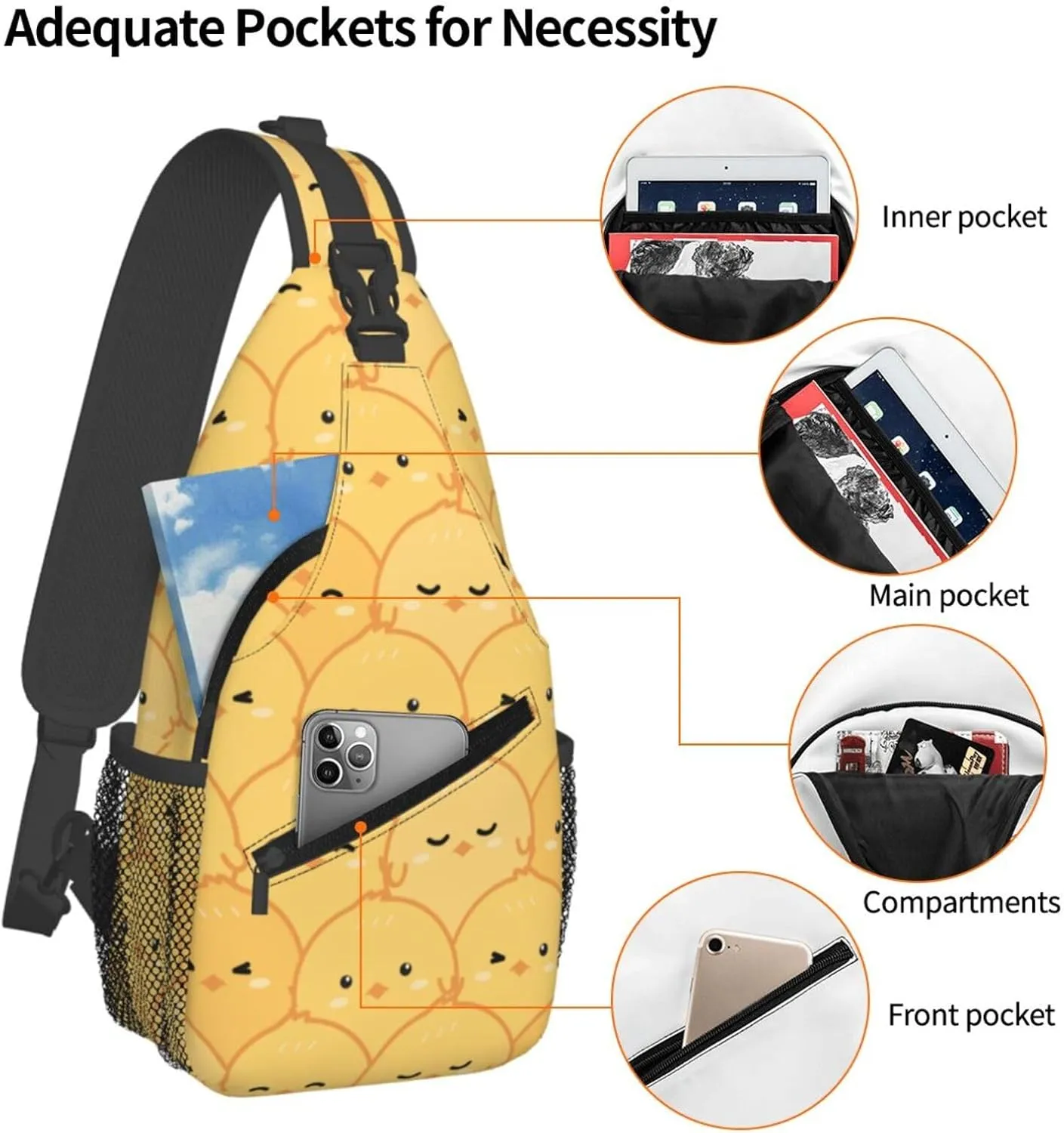 Cute Chickens Crossbody Sling Backpack Sling Bag Adjustable Chest Shoulder Daypack For Women Men