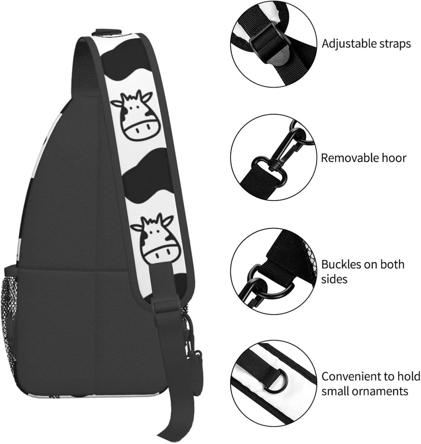 Cute Cow Crossbody Sling Backpack Sling Bag Adjustable Chest Shoulder Daypack For Women Men