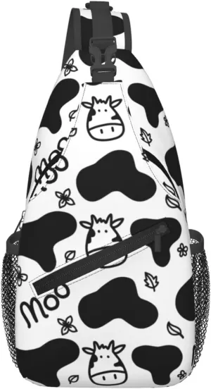Cute Cow Crossbody Sling Backpack Sling Bag Adjustable Chest Shoulder Daypack For Women Men