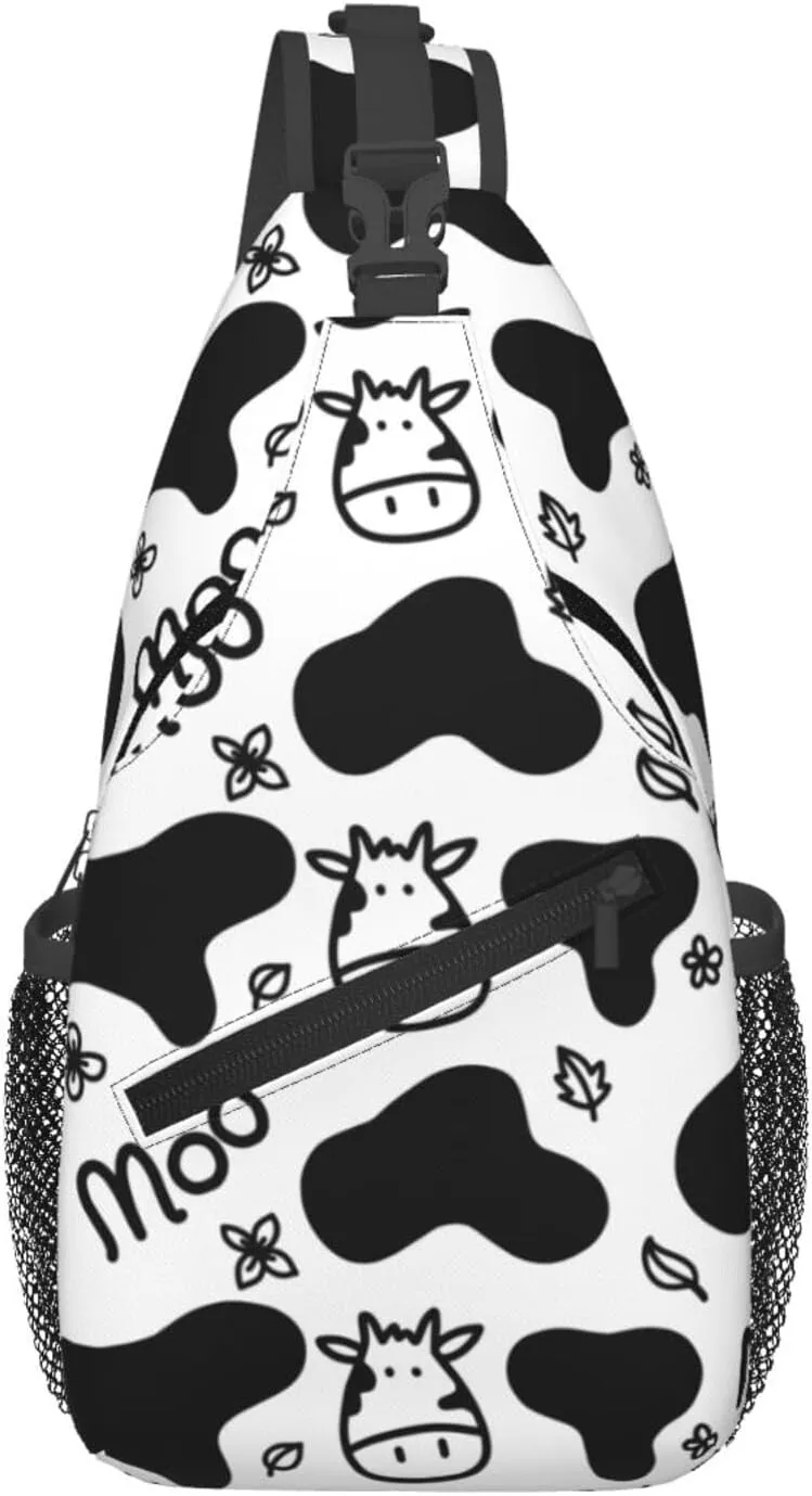 Cute Cow Crossbody Sling Backpack Sling Bag Adjustable Chest Shoulder Daypack For Women Men