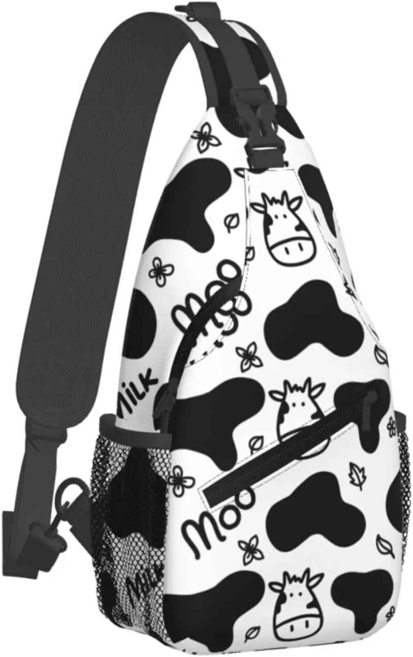 Cute Cow Crossbody Sling Backpack Sling Bag Adjustable Chest Shoulder Daypack For Women Men