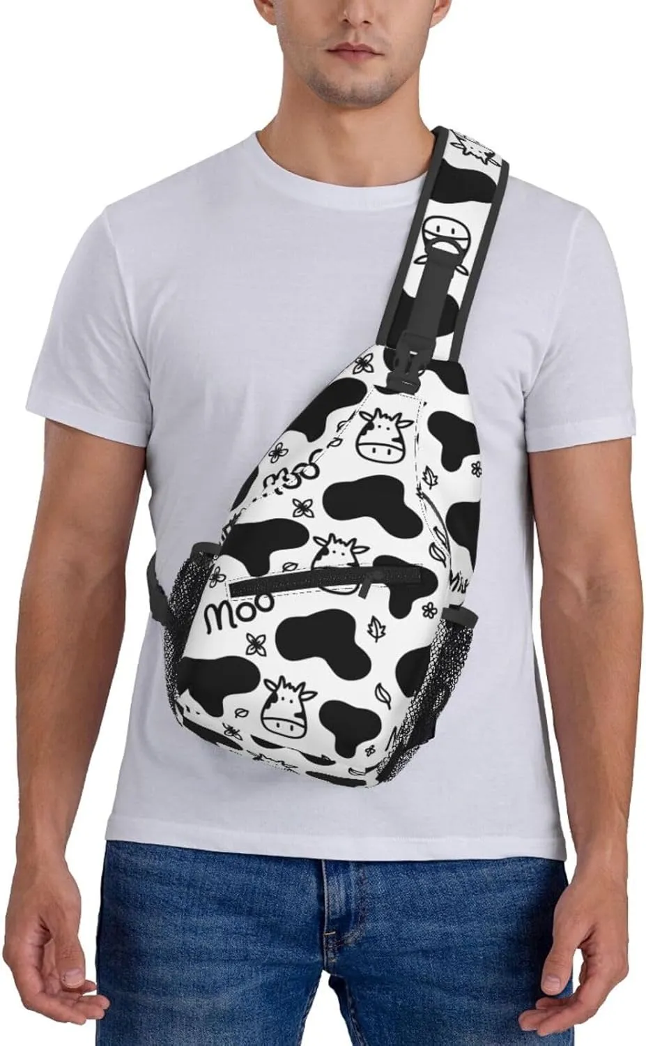 Cute Cow Crossbody Sling Backpack Sling Bag Adjustable Chest Shoulder Daypack For Women Men