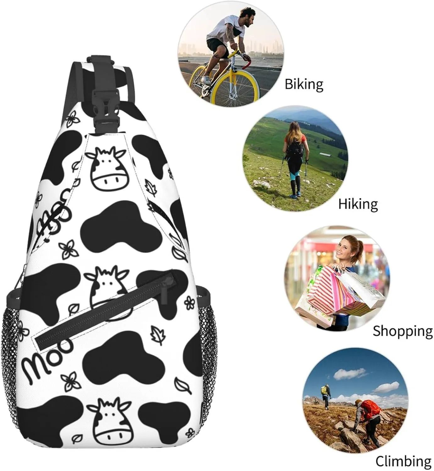 Cute Cow Crossbody Sling Backpack Sling Bag Adjustable Chest Shoulder Daypack For Women Men