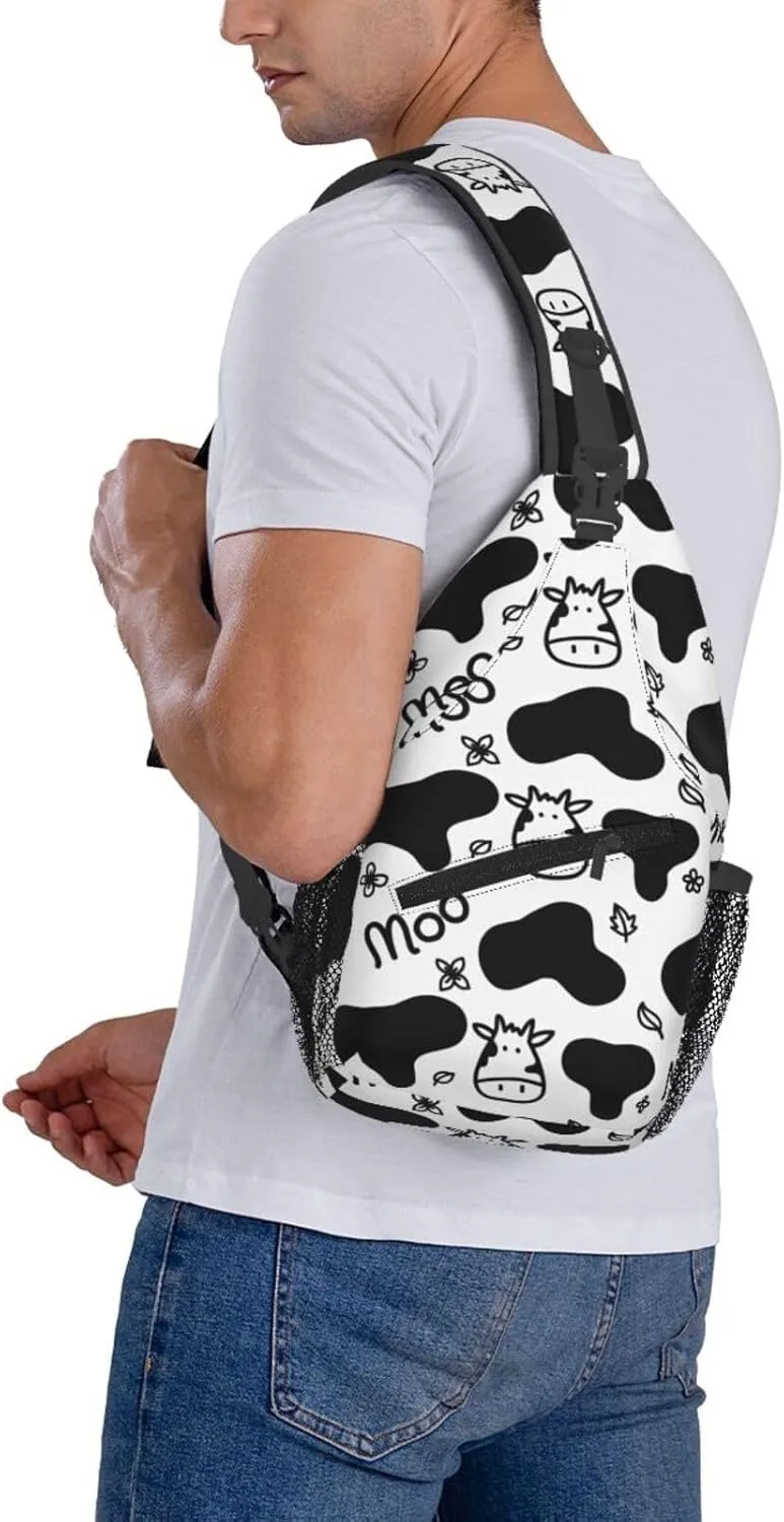 Cute Cow Crossbody Sling Backpack Sling Bag Adjustable Chest Shoulder Daypack For Women Men