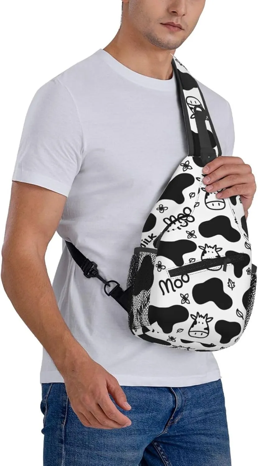 Cute Cow Crossbody Sling Backpack Sling Bag Adjustable Chest Shoulder Daypack For Women Men