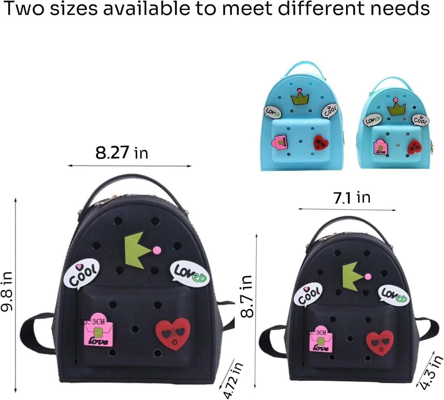 Cute Silicone Jelly Mini Backpack (2 Sizes) for Women Boys & Girls, Water-Resistant Lightweight Bag for Pool, Beach, Gym, Customizable Charms, Easy Clean (Blue, Small Large)