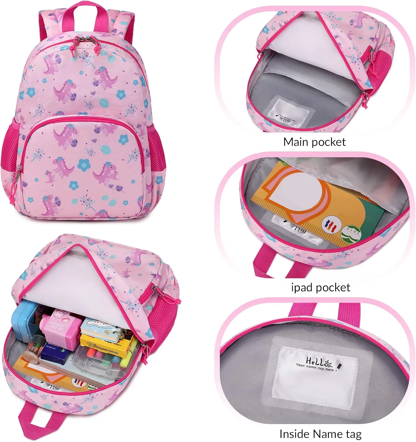 Cute Toddler Preschool Backpack Lady Dinosaur School Book Bag for Girls, Baby Girls Kids Child Kindergarten Nursery Travel Bag with Chest Strap Purple