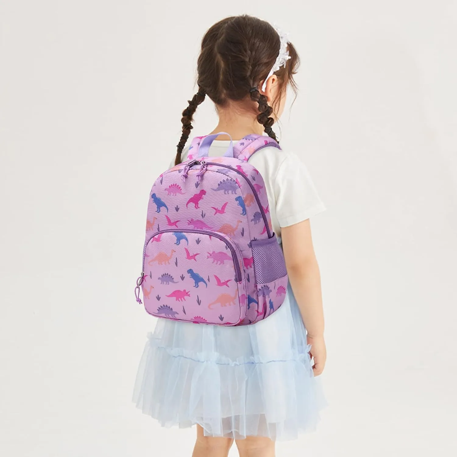 Cute Toddler Preschool Backpack Lady Dinosaur School Book Bag for Girls, Baby Girls Kids Child Kindergarten Nursery Travel Bag with Chest Strap Purple