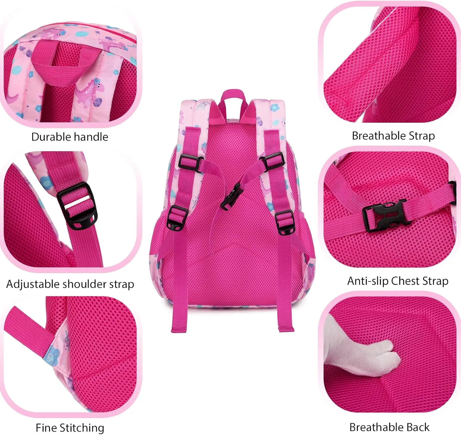 Cute Toddler Preschool Backpack Lady Dinosaur School Book Bag for Girls, Baby Girls Kids Child Kindergarten Nursery Travel Bag with Chest Strap Purple