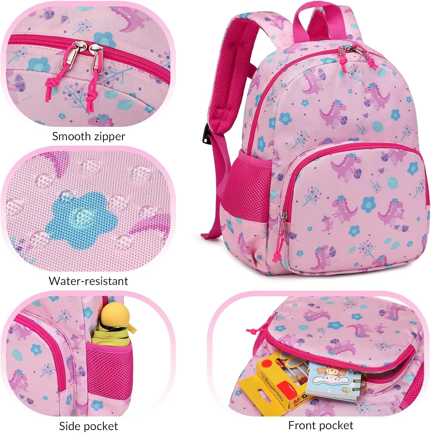 Cute Toddler Preschool Backpack Lady Dinosaur School Book Bag for Girls, Baby Girls Kids Child Kindergarten Nursery Travel Bag with Chest Strap Purple