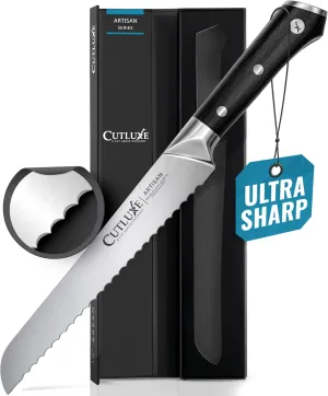 Cutluxe Bread Knife – 8" Serrated Bread Knife for Homemade Bread, Sourdough, Bagel – Razor Sharp High Carbon German Steel Blade for Slicing & Cutting – Ergonomic Handle – Artisan Series