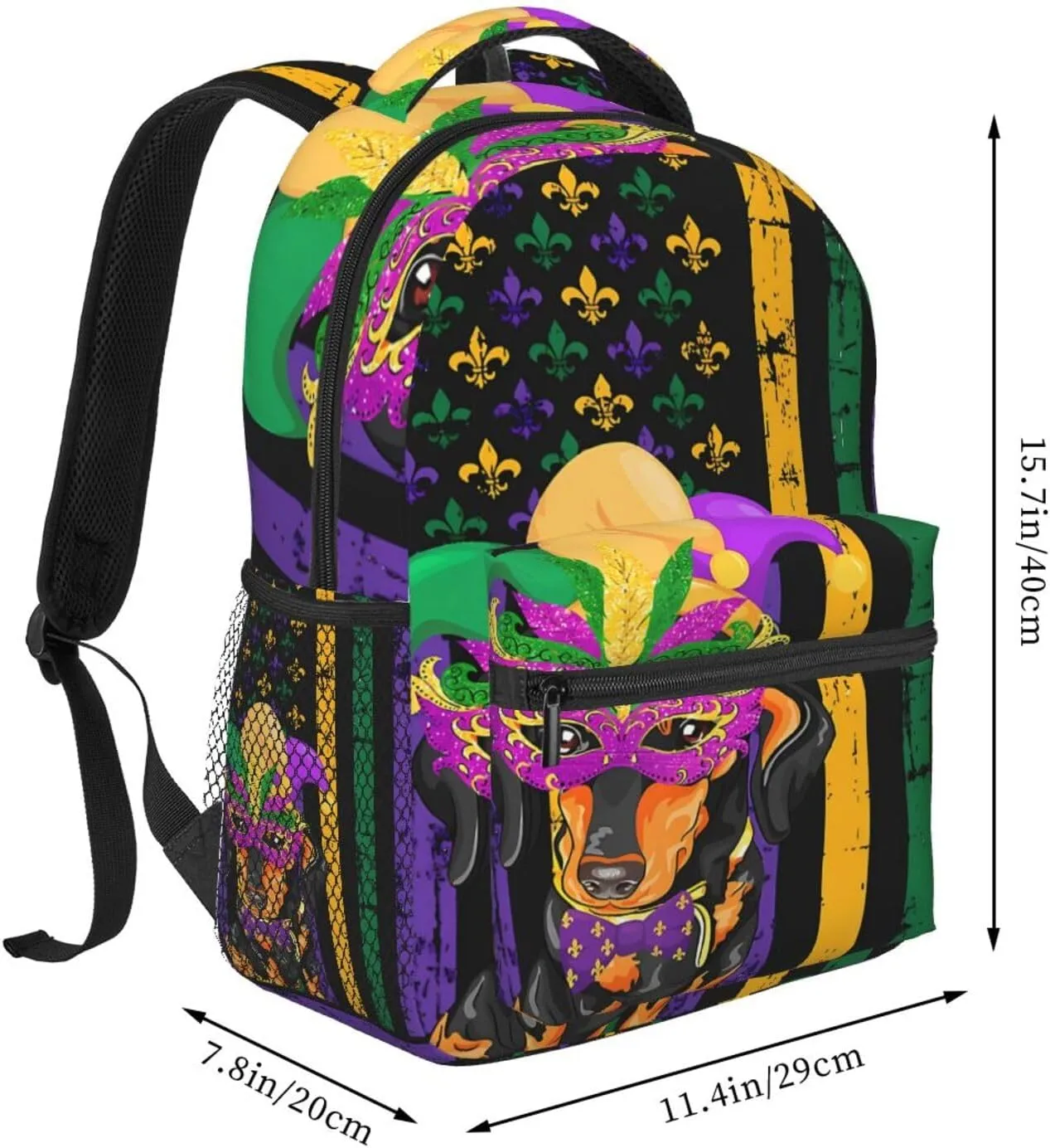 Dachshund Mardi Gras American Flag Backpack Casual Laptop Backpack Lightweight Double Shoulder Bag Travel Daypack For Women Men