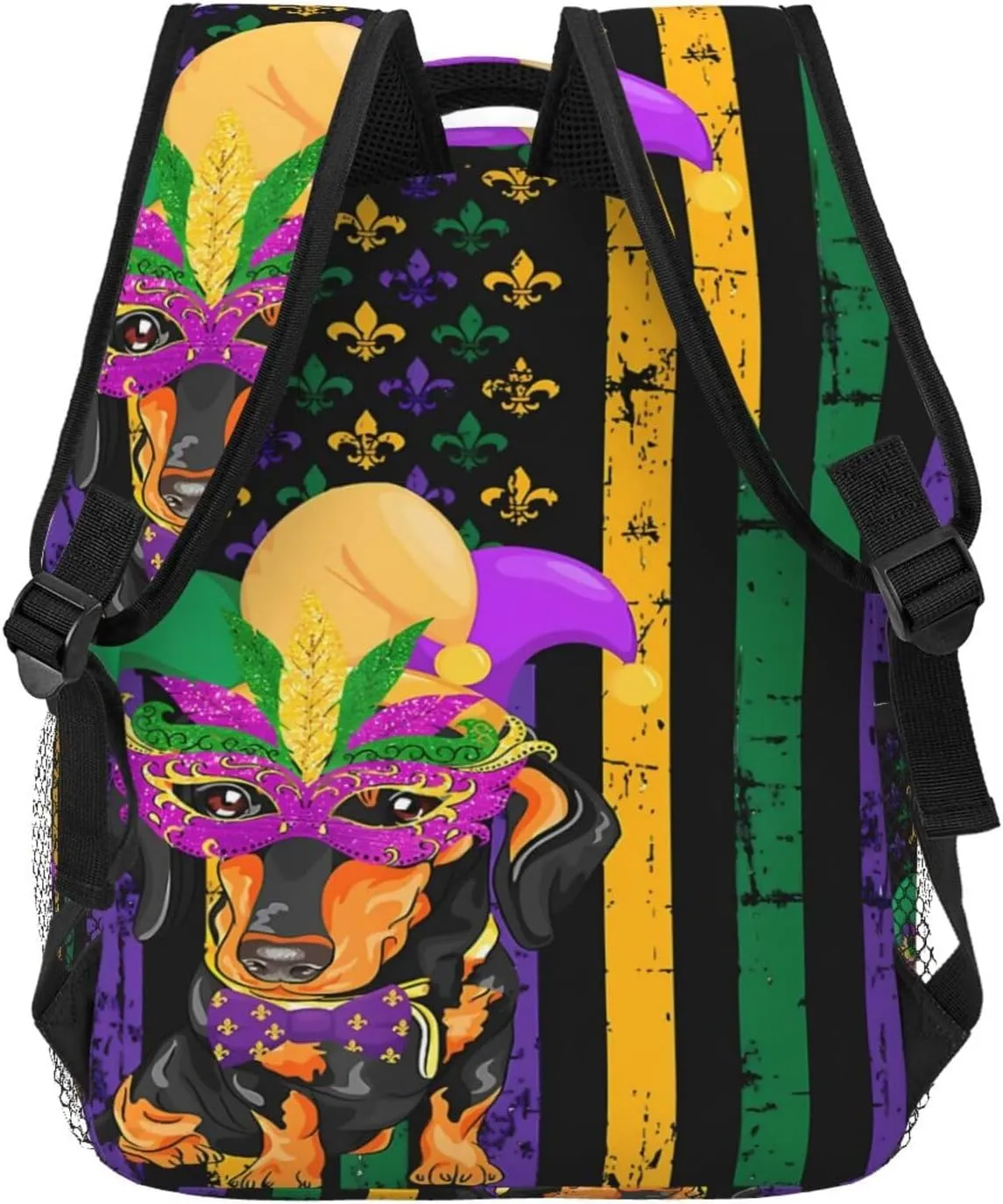 Dachshund Mardi Gras American Flag Backpack Casual Laptop Backpack Lightweight Double Shoulder Bag Travel Daypack For Women Men