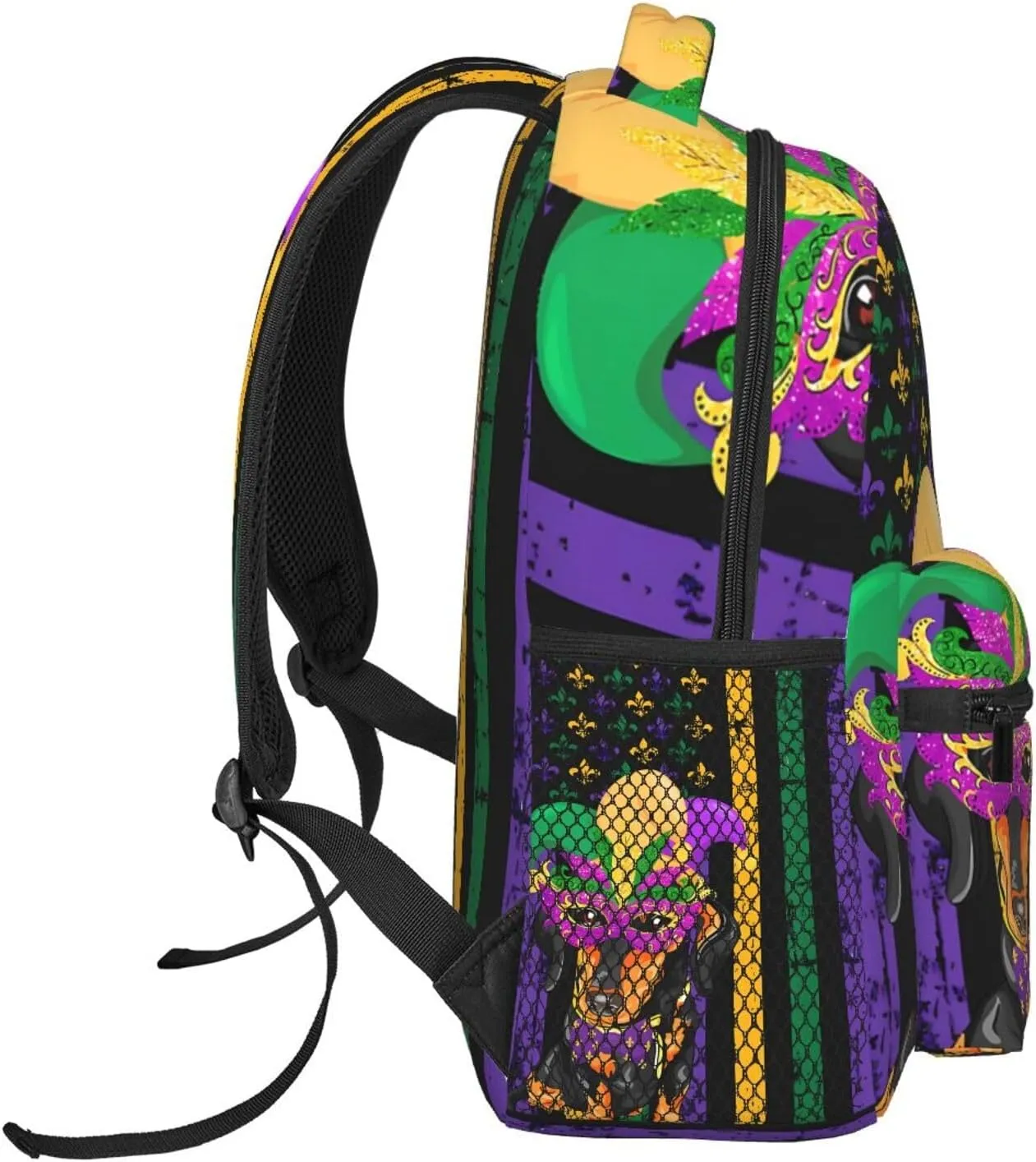 Dachshund Mardi Gras American Flag Backpack Casual Laptop Backpack Lightweight Double Shoulder Bag Travel Daypack For Women Men