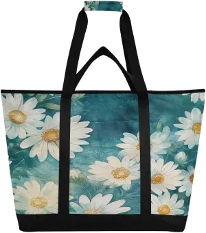 Daisy Flowers Reusable Insulated Lunchbox Cooler Bag, Leakproof Kitchen Grocery Bag Collapsible Portable Cooler Tote Bag for Picnic, Camping, Office, Travel
