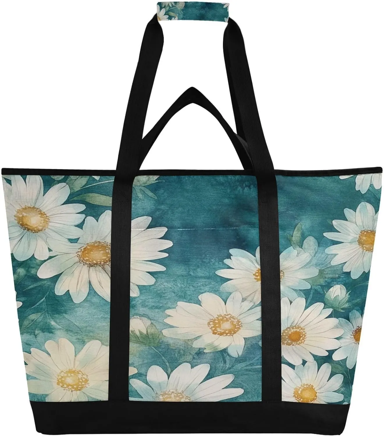 Daisy Flowers Reusable Insulated Lunchbox Cooler Bag, Leakproof Kitchen Grocery Bag Collapsible Portable Cooler Tote Bag for Picnic, Camping, Office, Travel