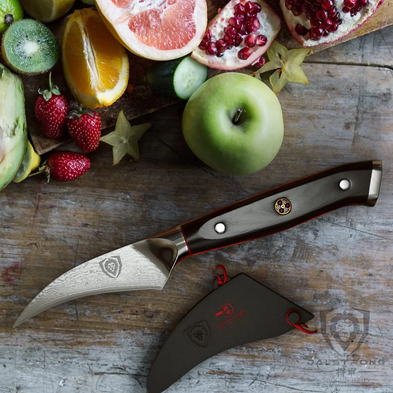Dalstrong Tourne Peeling Paring Knife - 3 inch Bird's Beak - Shogun Series ELITE - Damascus - Japanese Super Steel - Vacuum Treated - Sheath Included