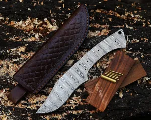 Damascus Knife Making Kit DIY Handmade Knife Kit Includes Knife Blank Knife Steel Blade, Pins, Knife with Sheath, Handle Scales for Knife Making Supplies, Knife Steel (DAMASCUS KIT)
