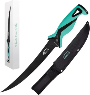 danco Pro Series 9" Fillet Knife | Full Tang German G4116 Stainless-Steel Blades with Teflon Coating, Molded Nylon Sheath, Perfect for Saltwater Fishing & Hunting