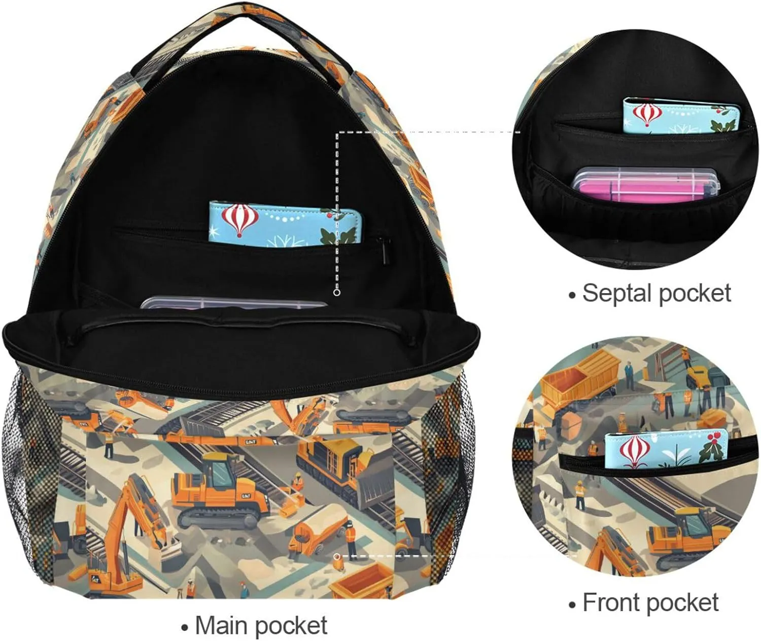 Day Backpack for Teenager Waterproof Personal Backpack with Chest Strap for Business Work College Travel Trip Construction Scene Dump Truck