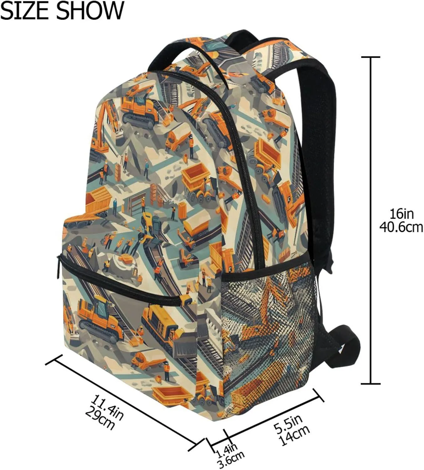 Day Backpack for Teenager Waterproof Personal Backpack with Chest Strap for Business Work College Travel Trip Construction Scene Dump Truck