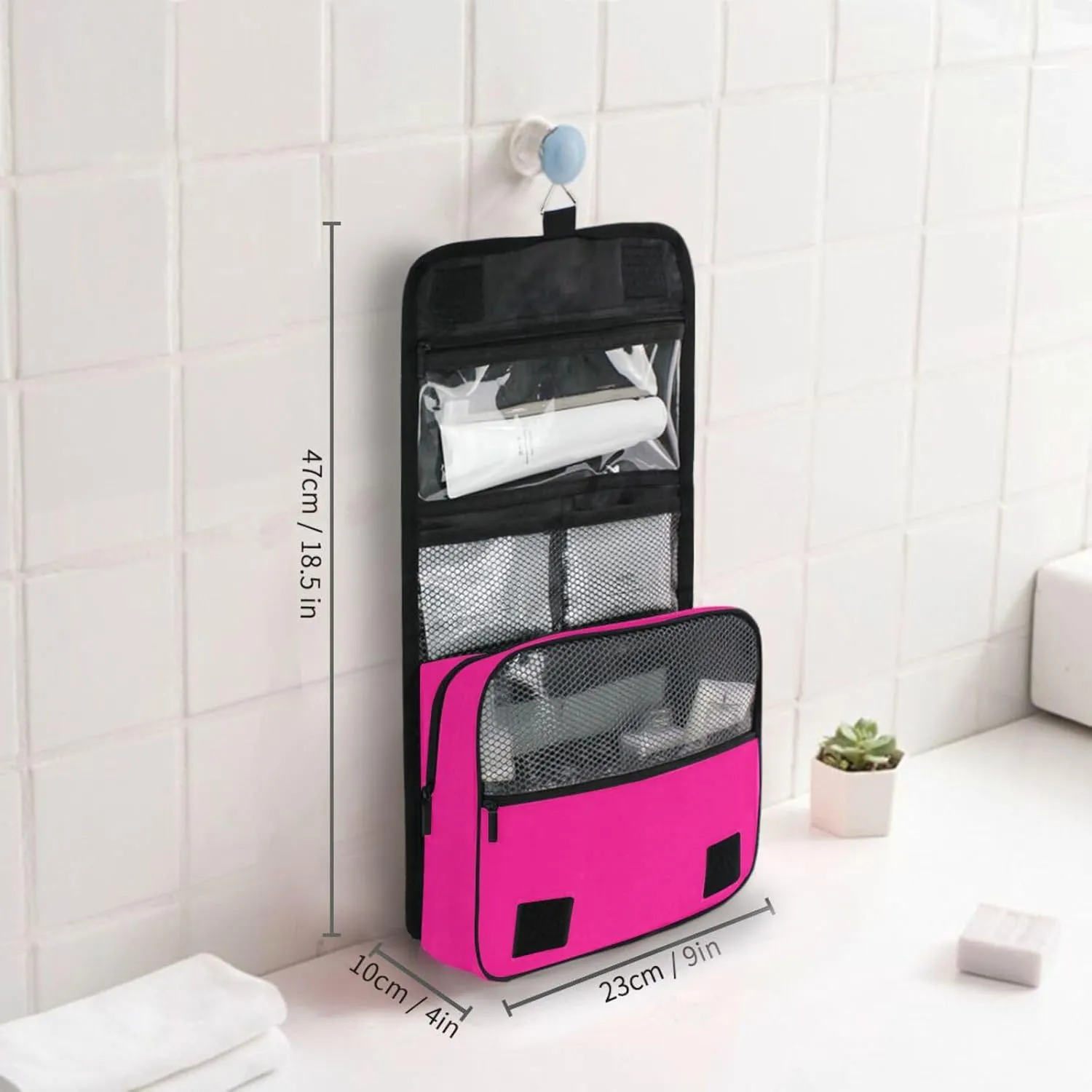 Deep Pink Custom Name Hanging Toiletry Bag Personalized Makeup Cosmetic Bag Large Capacity Travel Toiletry Organizer Cosmetic Case for Toiletries Shaving Brush Storage