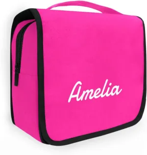 Deep Pink Custom Name Hanging Toiletry Bag Personalized Makeup Cosmetic Bag Large Capacity Travel Toiletry Organizer Cosmetic Case for Toiletries Shaving Brush Storage