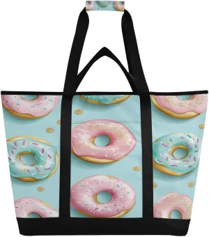 Delicious Donuts Reusable Insulated Lunchbox Cooler Bag, Leakproof Kitchen Grocery Bag Collapsible Portable Cooler Tote Bag for Picnic, Camping, Office, Travel