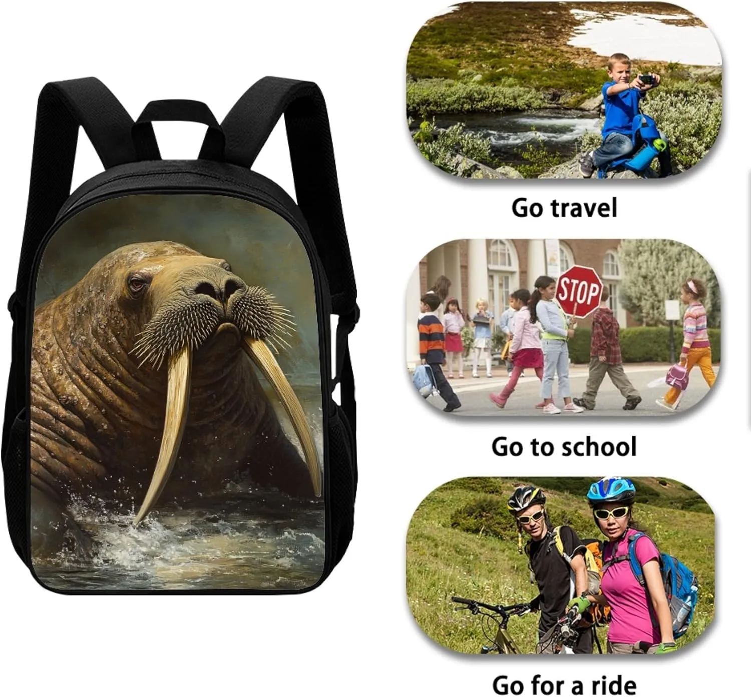 Dellukee Kids School Book Bag Walrus Print Fashion Boys Girls School Bag Cute Large Stylish Lightweight Student Daypack Backpack