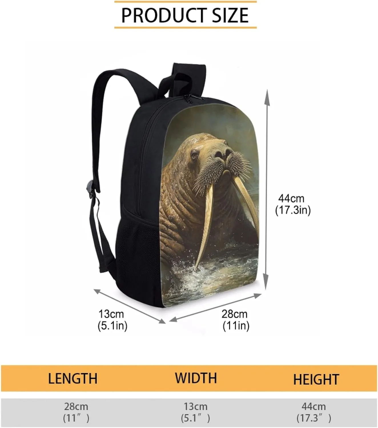 Dellukee Kids School Book Bag Walrus Print Fashion Boys Girls School Bag Cute Large Stylish Lightweight Student Daypack Backpack