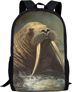 Dellukee Kids School Book Bag Walrus Print Fashion Boys Girls School Bag Cute Large Stylish Lightweight Student Daypack Backpack