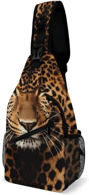 Depict A Leopard Sling Bag with Rfid Blocking Causal Mens Crossbody Bag Lightweight Chest Pack Large Man Purse Travel Crossbody Backpack Shoulder Sling Backpack for Hiking Running Cycling
