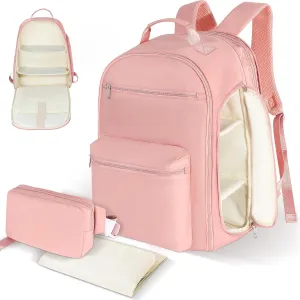 Diaper Bag Backpack with Changing Pad & Waist Pack, Large Diaper Bag Expandable for 2 Kids/Twins, Scientific Partition | Portable Side Access, Lightweight Travel Diaper Backpack for Mom Dad
