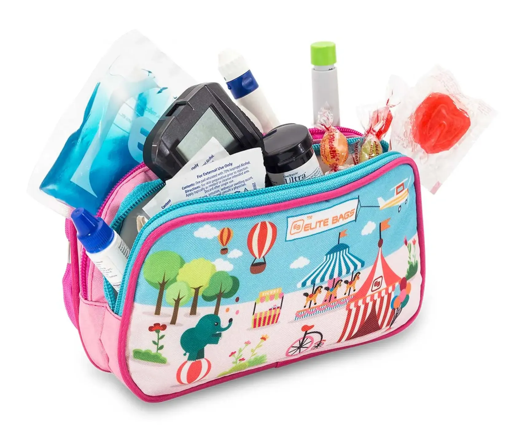 DIAS Kids Diabetes Toiletry Bag for Kids Isothermal Bag Pink with Gel Cool Pack