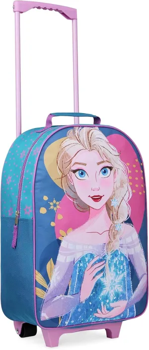 Disney Kids Suitcase - Foldable Trolley Bag 47 x 30cm, 2 Wheels Extendable Handle - Kids Gifts (Blue Elsa)