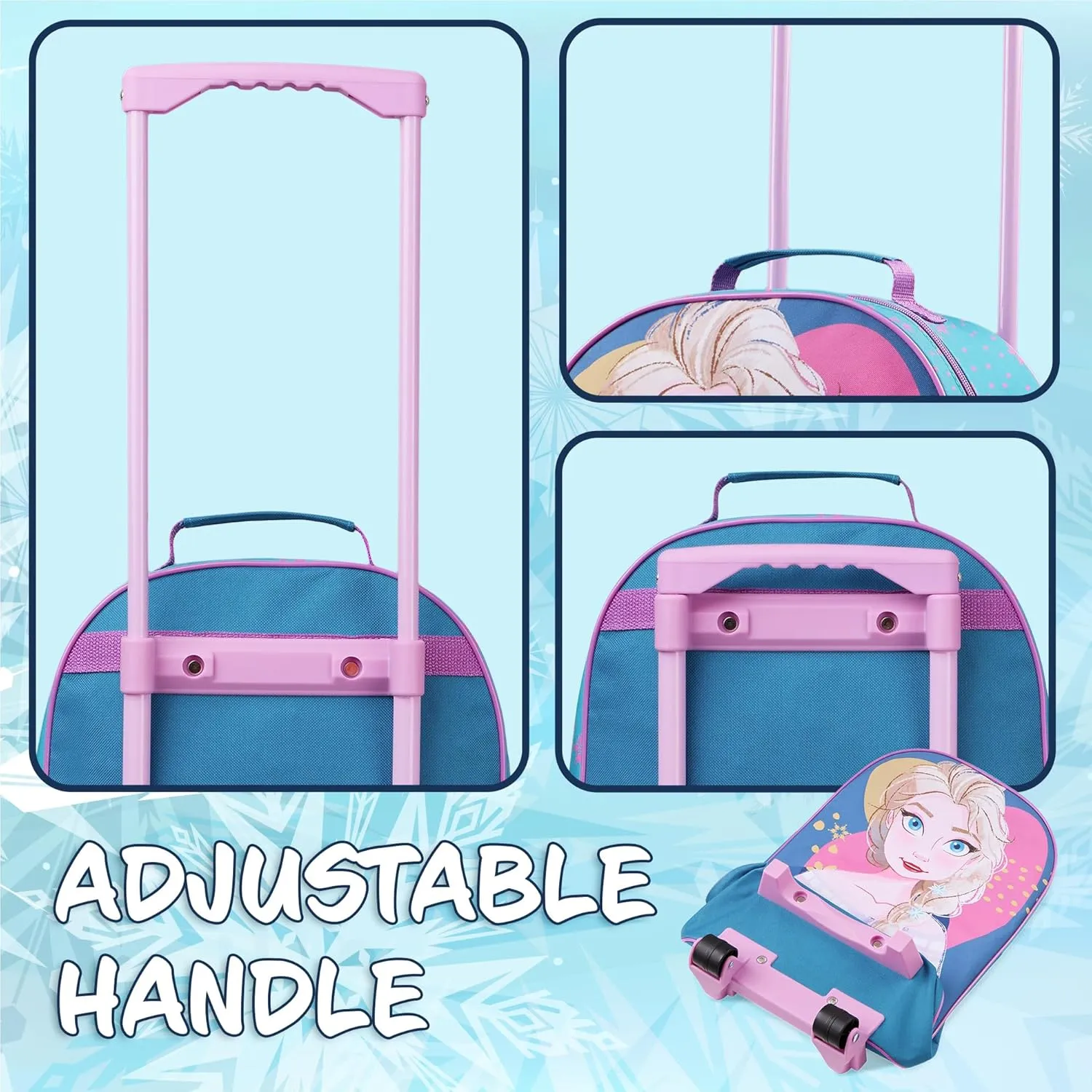 Disney Kids Suitcase - Foldable Trolley Bag 47 x 30cm, 2 Wheels Extendable Handle - Kids Gifts (Blue Elsa)